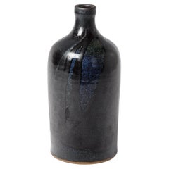 Retro Black and blue 20th century design ceramic vase or bottle signed circa 1970