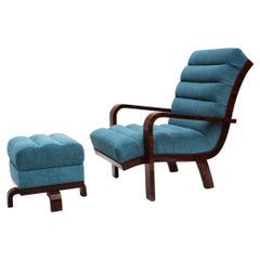 Black and Blue Art Deco Armchairs Made in Czechia, 1920s, Restored
