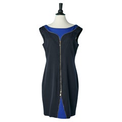 Black and blue cocktail dress with gold metal zip Versace Collection 