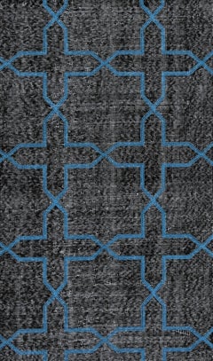Black and Blue Handmade Vintage Turkish Anatolian Overdyed Distressed Rug