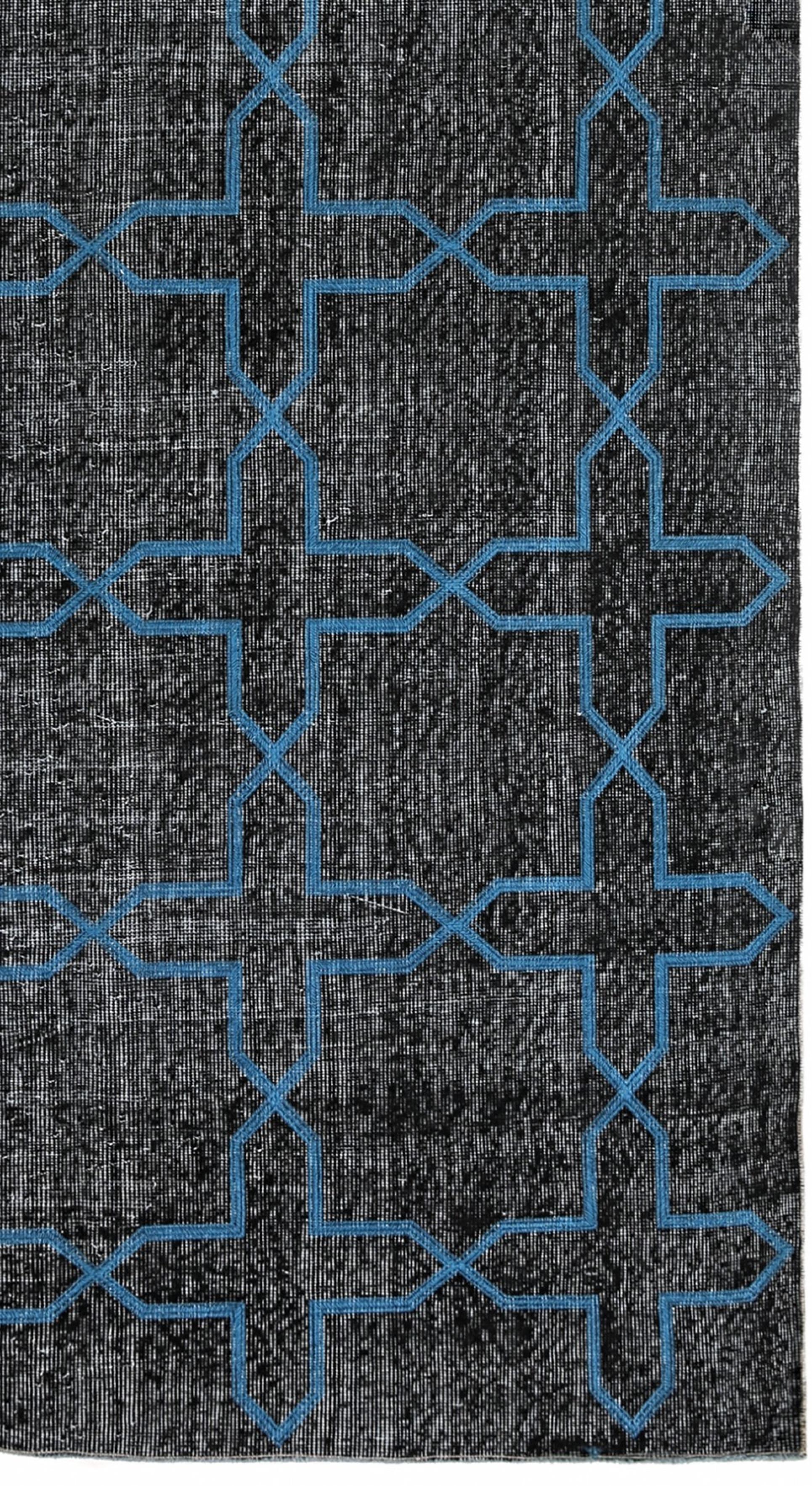 Black and Blue Handmade Vintage Turkish Anatolian Overdyed Distressed Rug In Excellent Condition For Sale In North Bergen, NJ