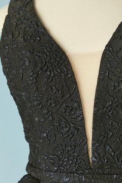 Black and blue lurex  jacquard evening dress with tulle inset and ruffle