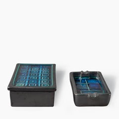 Boîte et cendrier noirs et bleus d'Aldo Londi