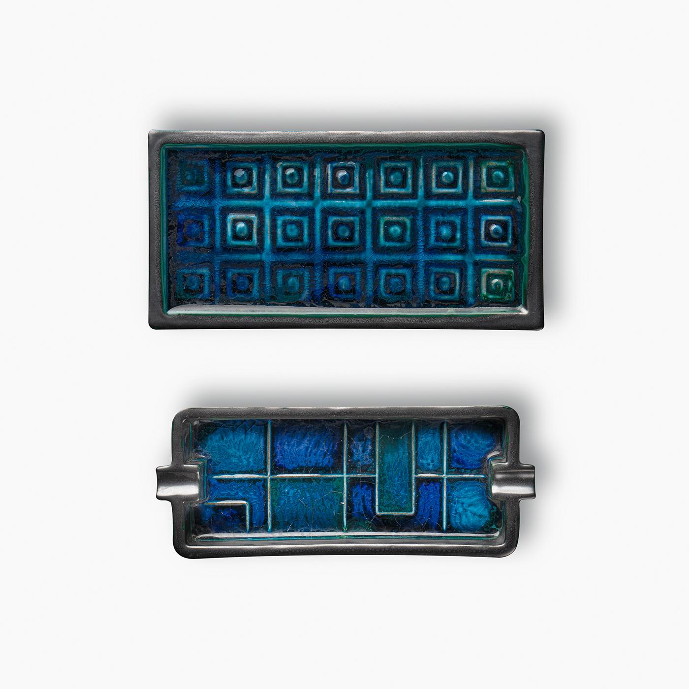 XXIe siècle et contemporain Boîte et cendrier noirs et bleus d'Aldo Londi en vente