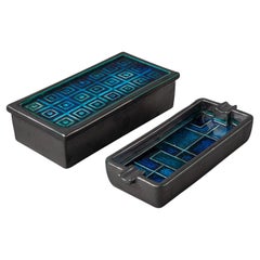 Black and Blue Set Box and Ashtray by Aldo Londi