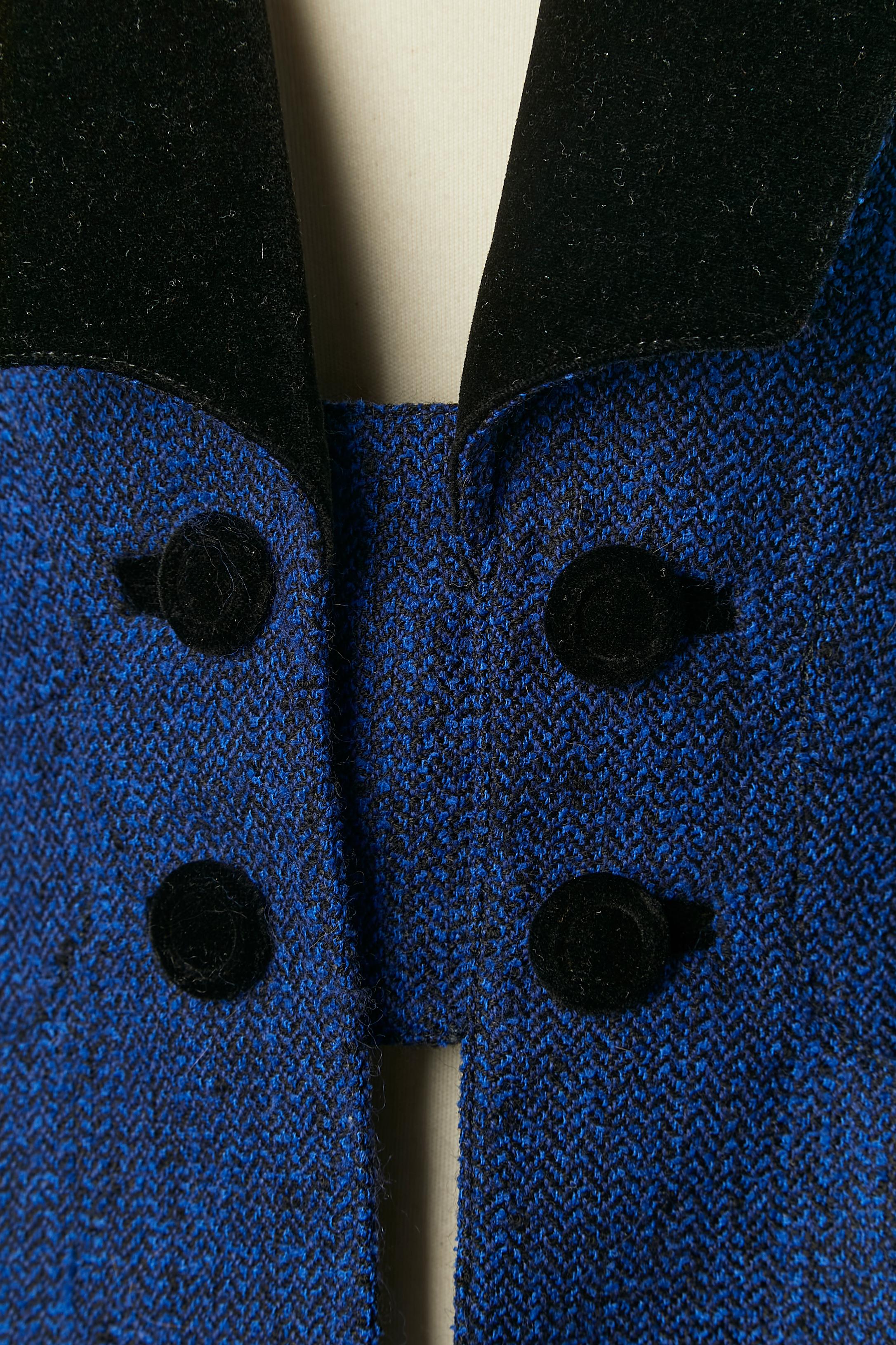 Nero Giacca in tweed nera e blu con dettagli in velluto nero Thierry Mugler in vendita