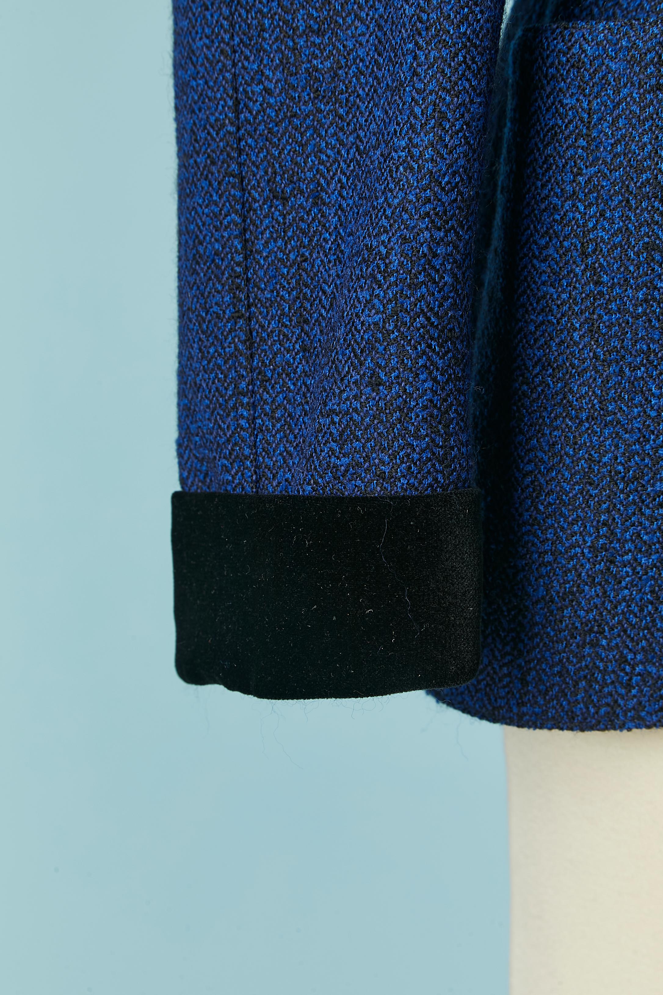 Donna Giacca in tweed nera e blu con dettagli in velluto nero Thierry Mugler in vendita