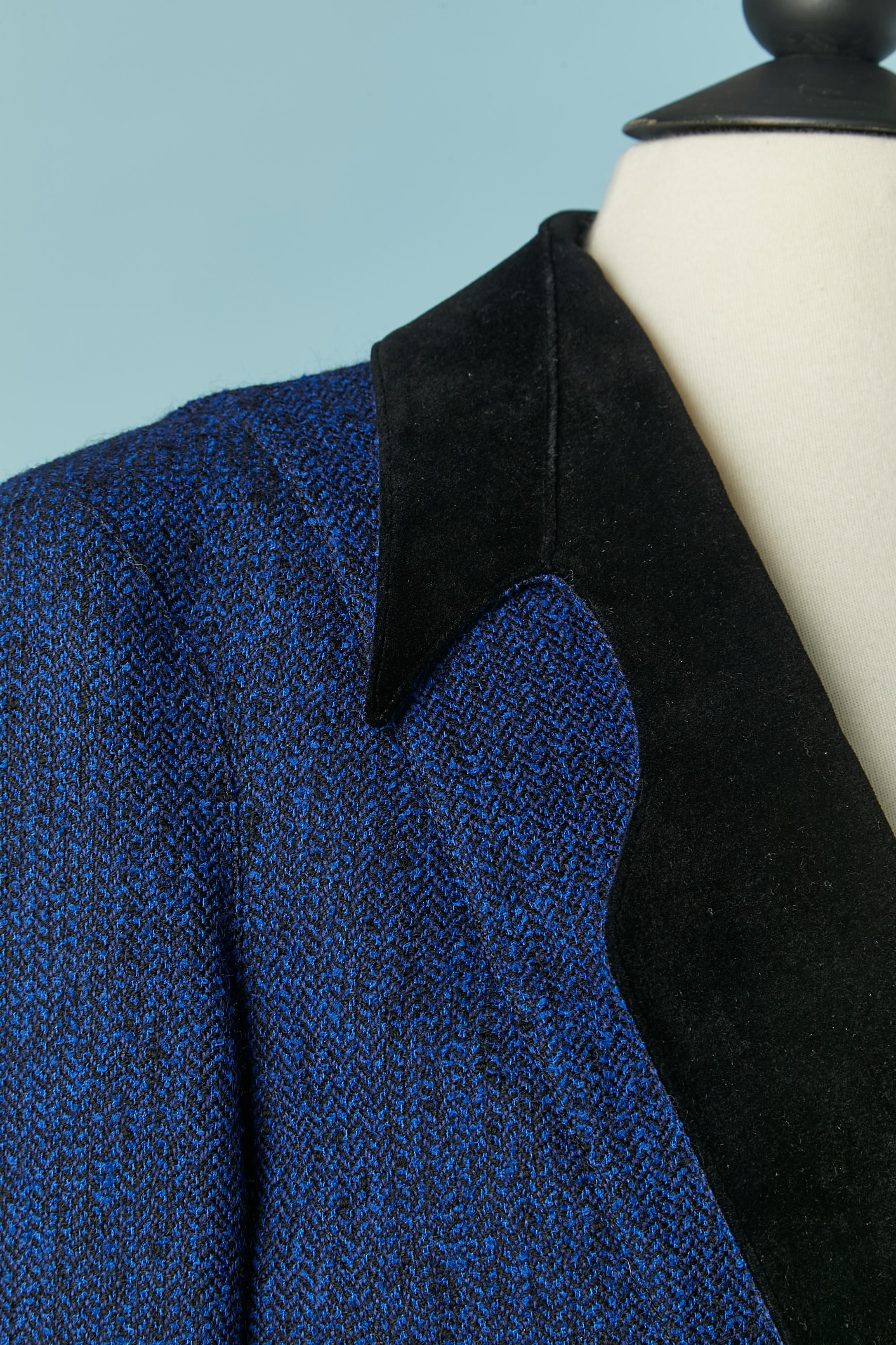 Giacca in tweed nera e blu con dettagli in velluto nero Thierry Mugler in vendita 1