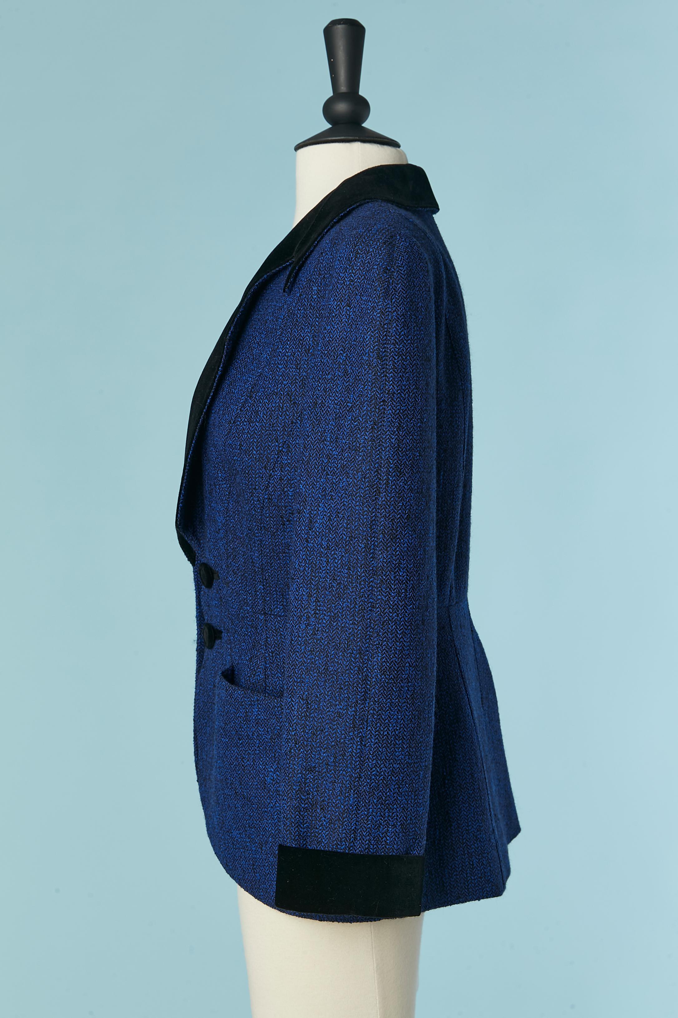Giacca in tweed nera e blu con dettagli in velluto nero Thierry Mugler in vendita 2