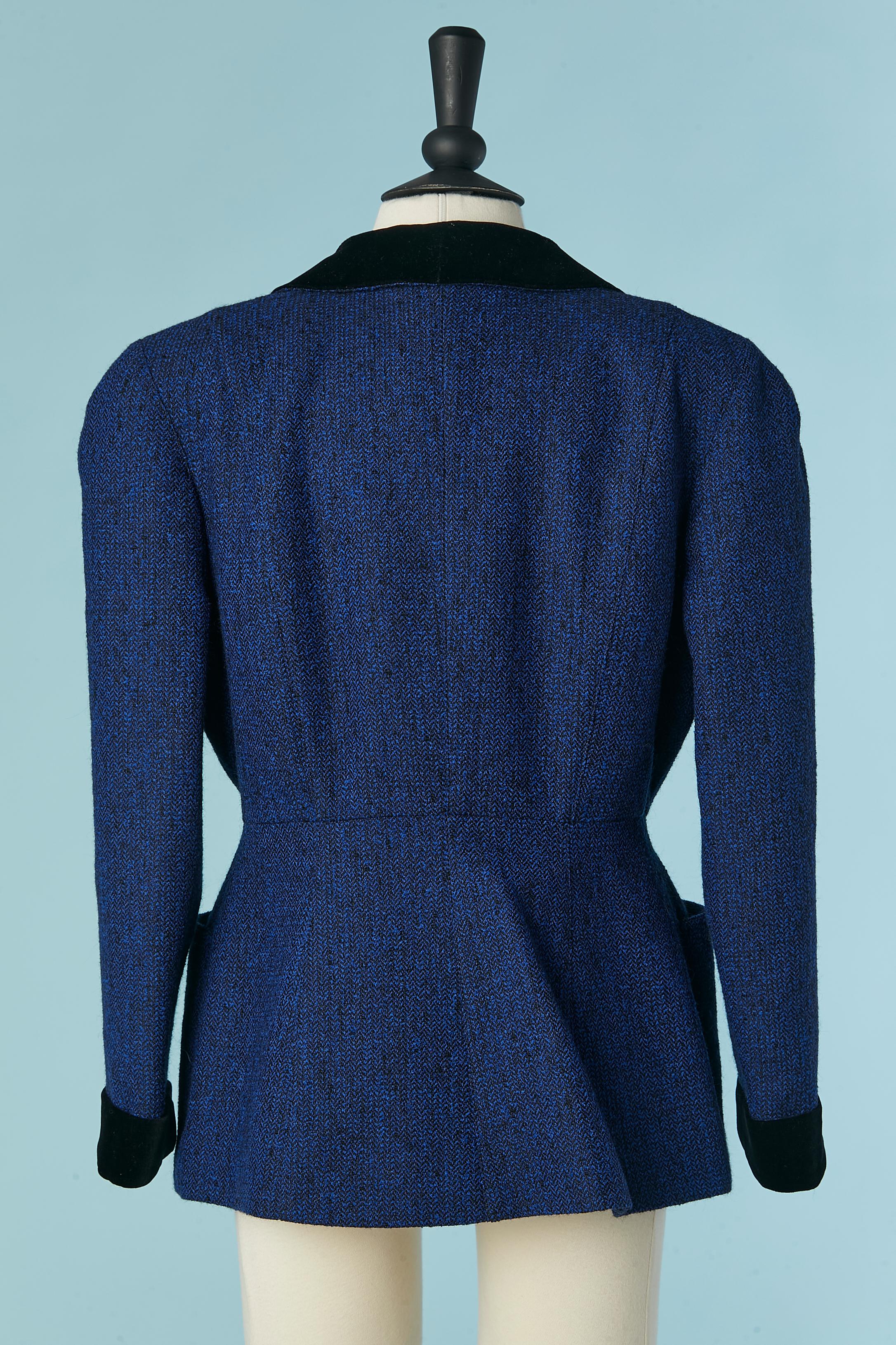 Giacca in tweed nera e blu con dettagli in velluto nero Thierry Mugler in vendita 3