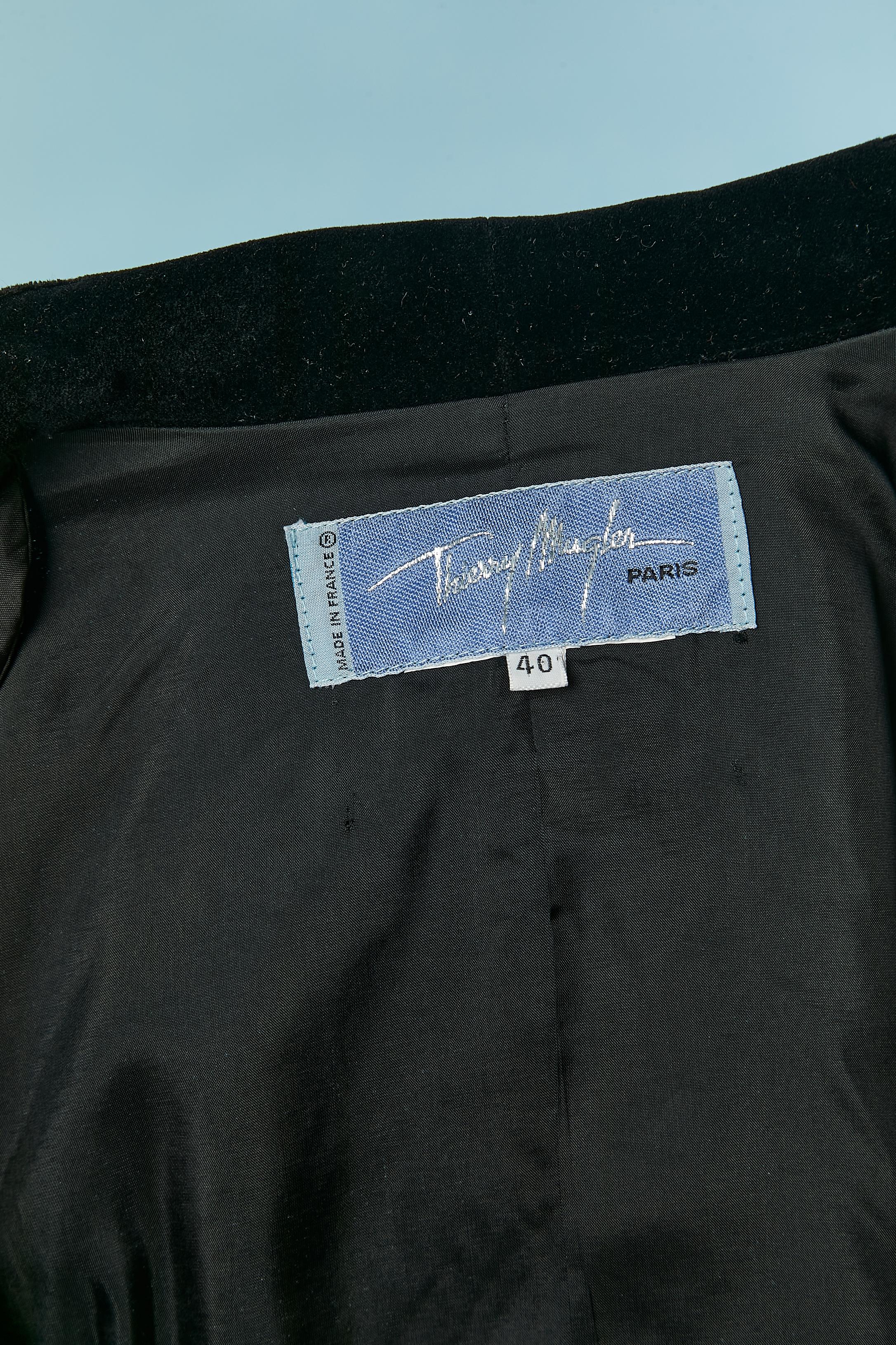 Giacca in tweed nera e blu con dettagli in velluto nero Thierry Mugler in vendita 4