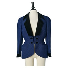 Schwarze und blaue Tweed-Jacke mit schwarzen Samtdetails Thierry Mugler