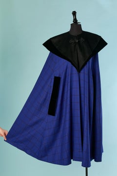 Black and blue wool cape with check pattern SAINT LAURENT RIVE GAUCHE