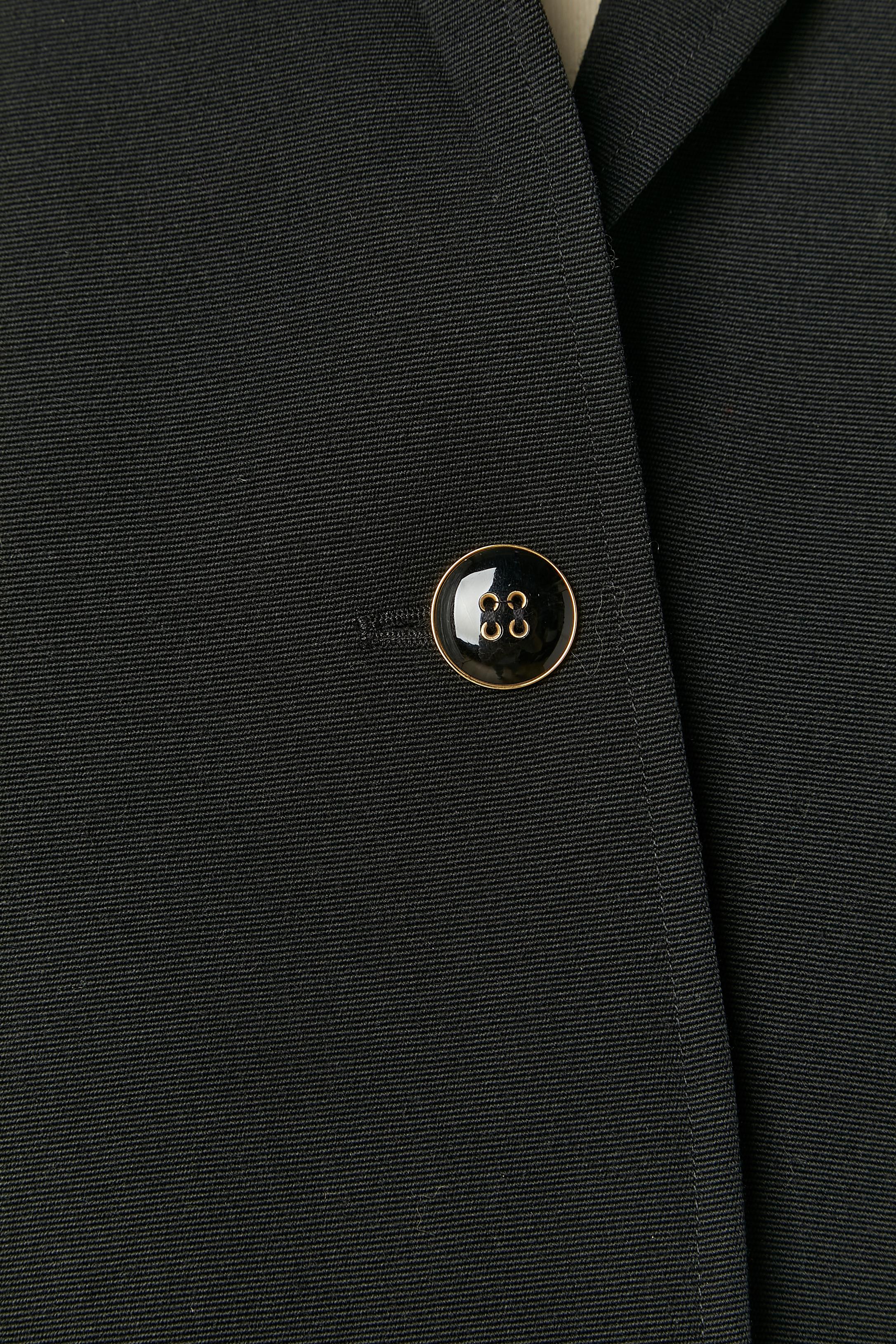Black and blue wool skirt-suit SAINT LAURENT Rive Gauche Circa 1980 In Excellent Condition For Sale In Saint-Ouen-Sur-Seine, FR