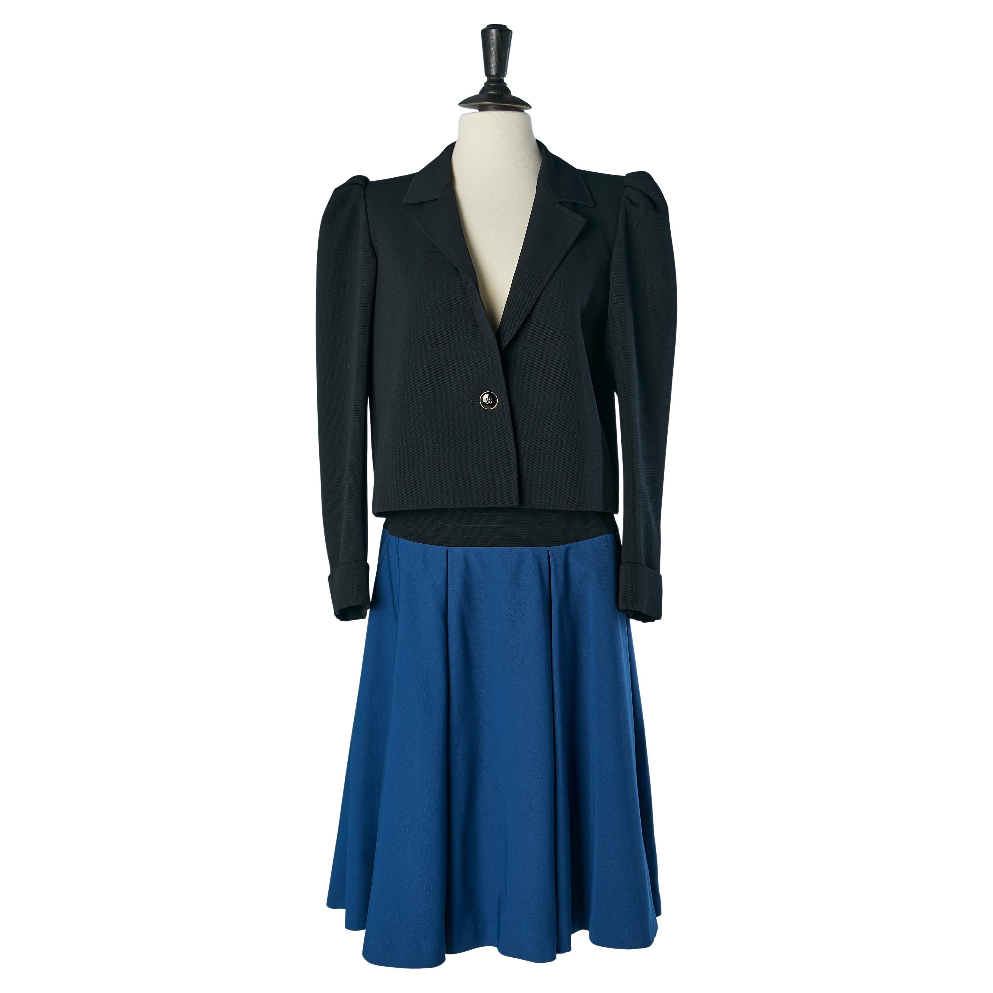 Black and blue wool skirt-suit SAINT LAURENT Rive Gauche Circa 1980 For Sale