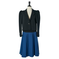 Gonna-suit in lana nera e blu SAINT LAURENT Rive Gauche Circa 1980