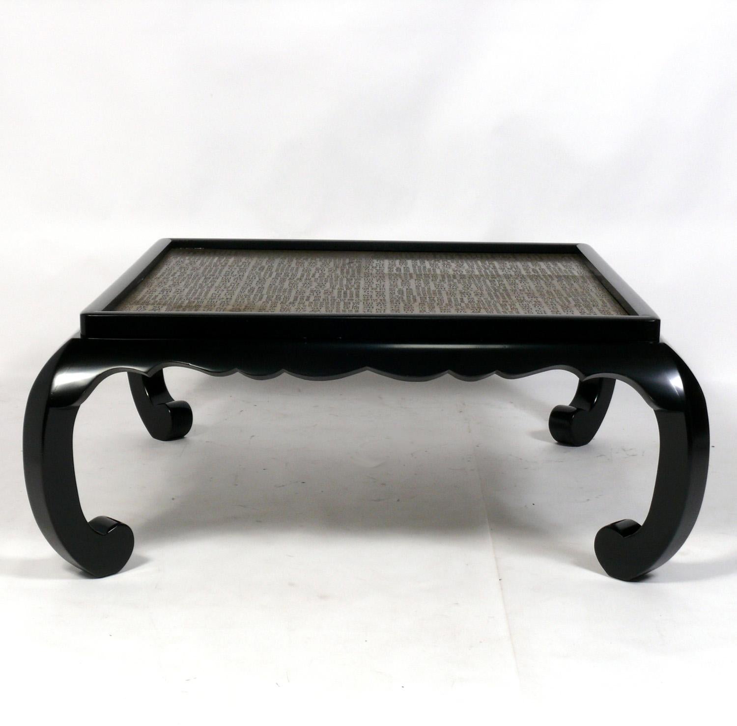 American Black and Brass Chinoiserie Coffee Table For Sale