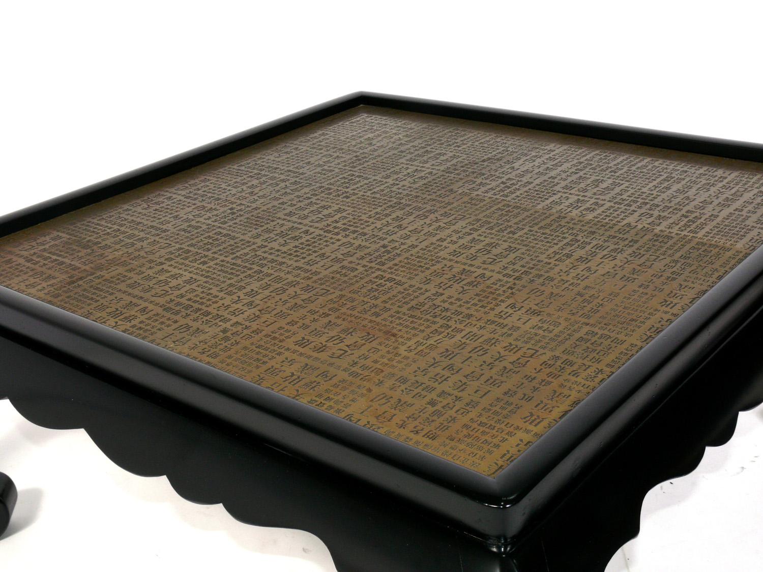 Mid-20th Century Black and Brass Chinoiserie Coffee Table For Sale