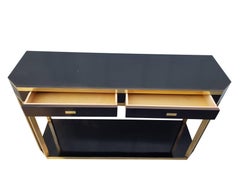 Black and Brass Console Table from Jean Claude Mahey, 1970, France