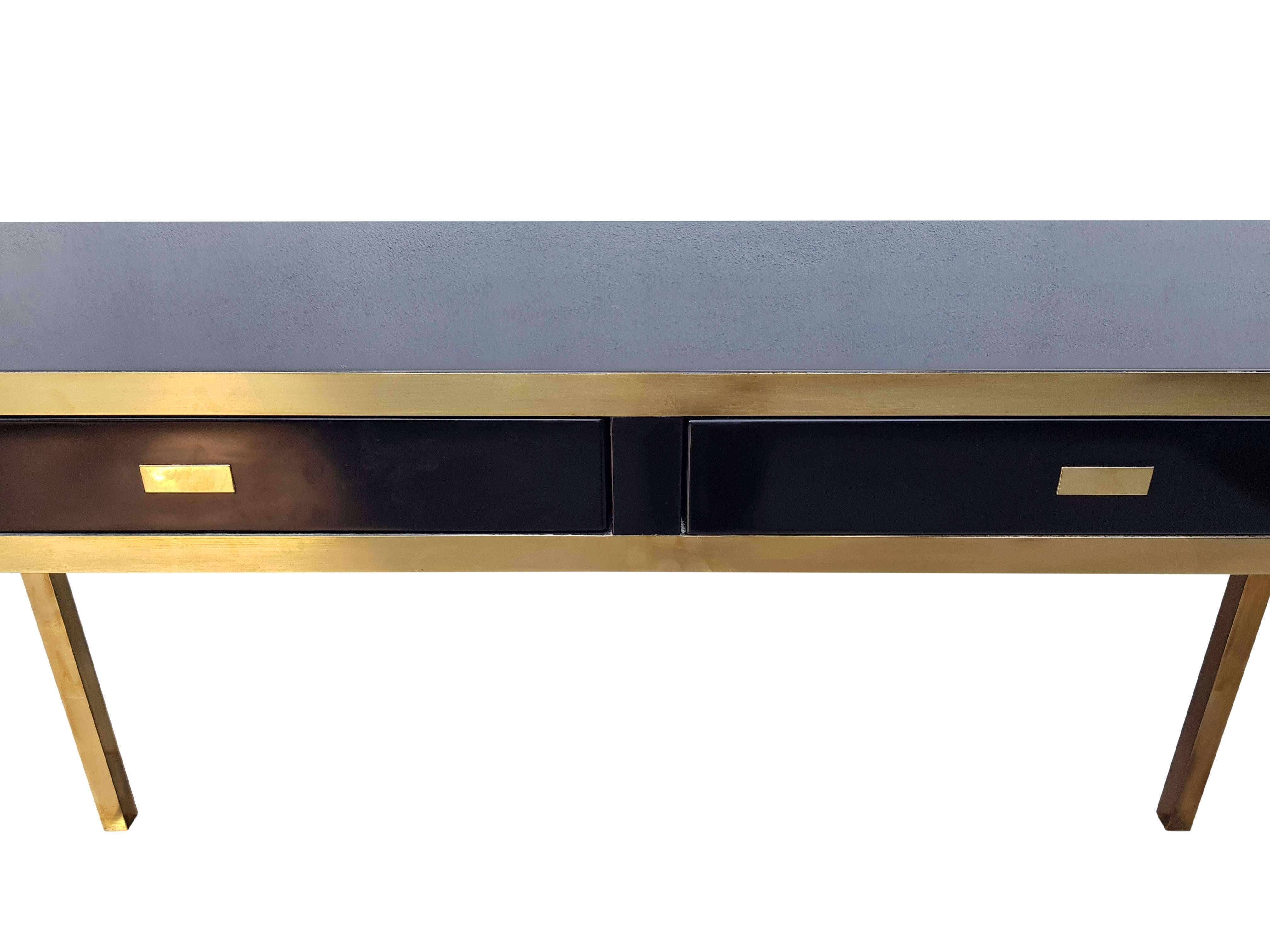 Hollywood Regency Black and Brass Console Table from Jean Claude Mahey, 1970, France For Sale