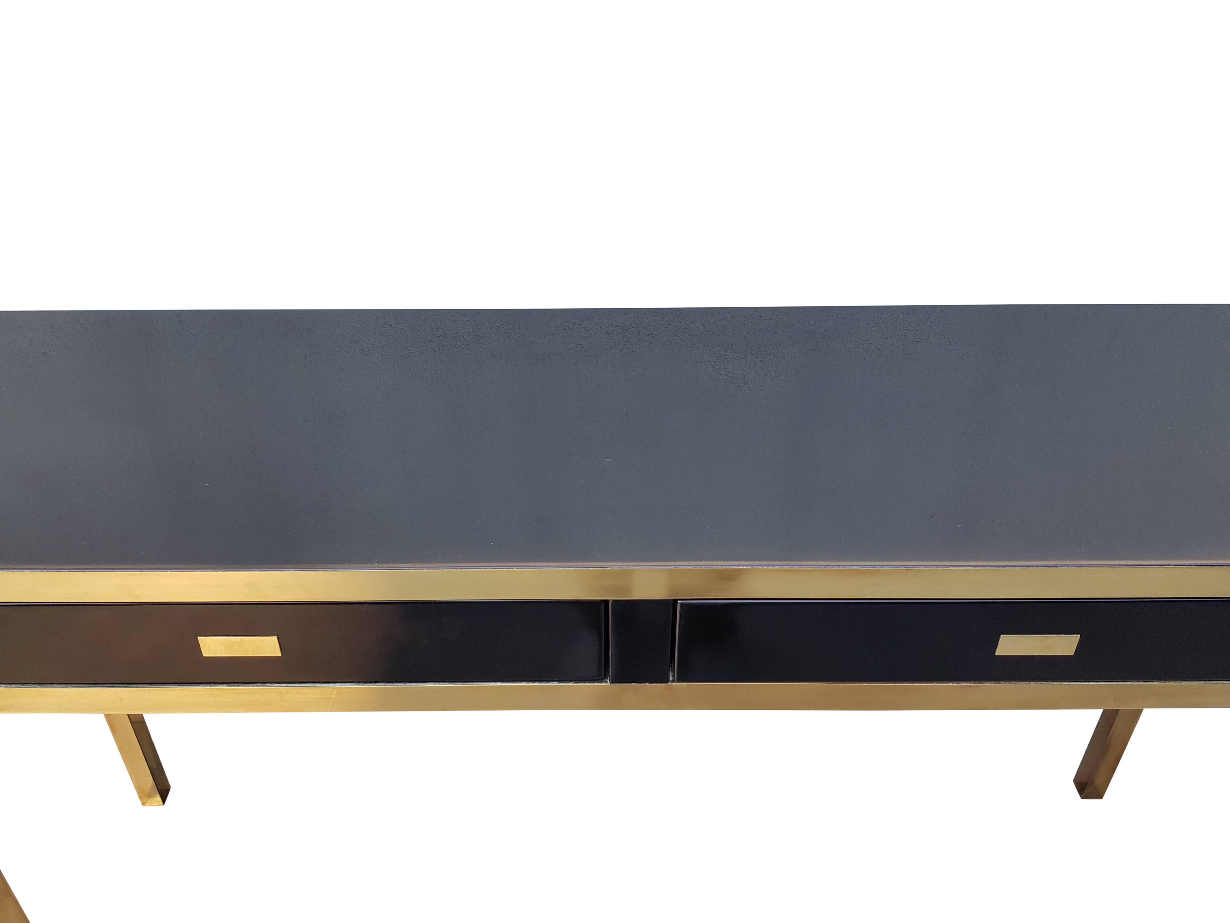 French Black and Brass Console Table from Jean Claude Mahey, 1970, France For Sale