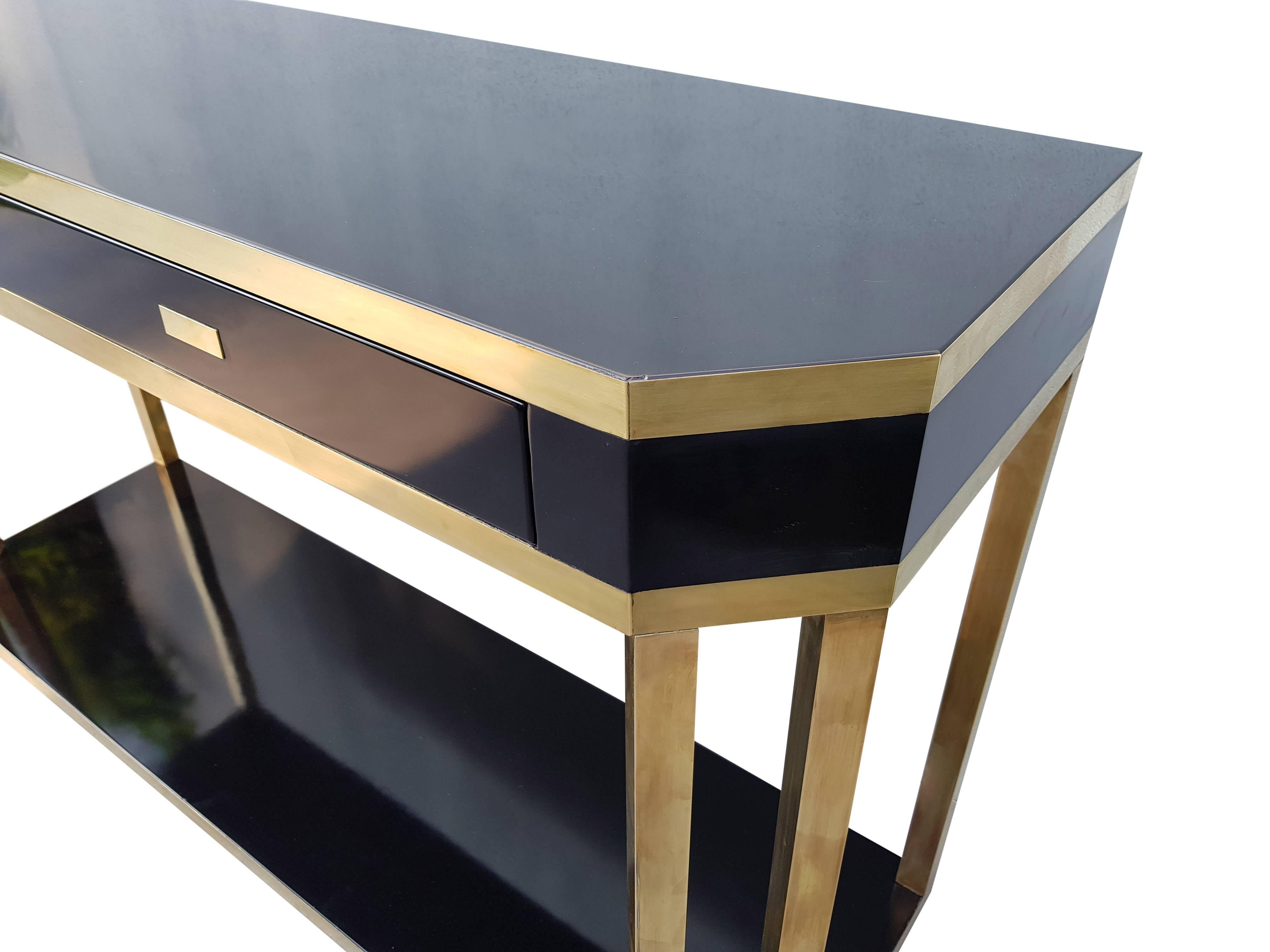 Late 20th Century Black and Brass Console Table from Jean Claude Mahey, 1970, France For Sale