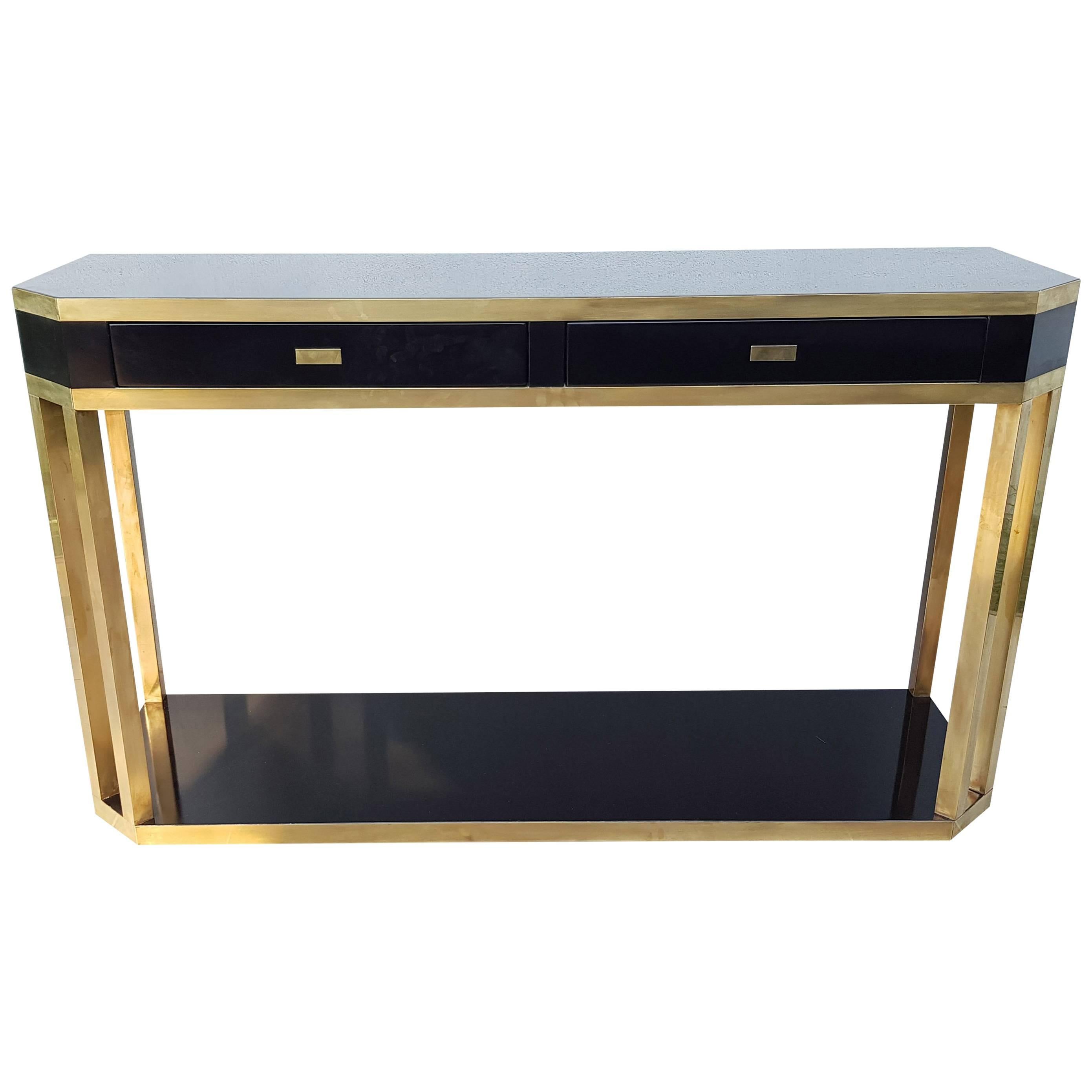 Black and Brass Console Table from Jean Claude Mahey, 1970, France For Sale