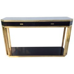 Black and Brass Console Table from Jean Claude Mahey, 1970, France