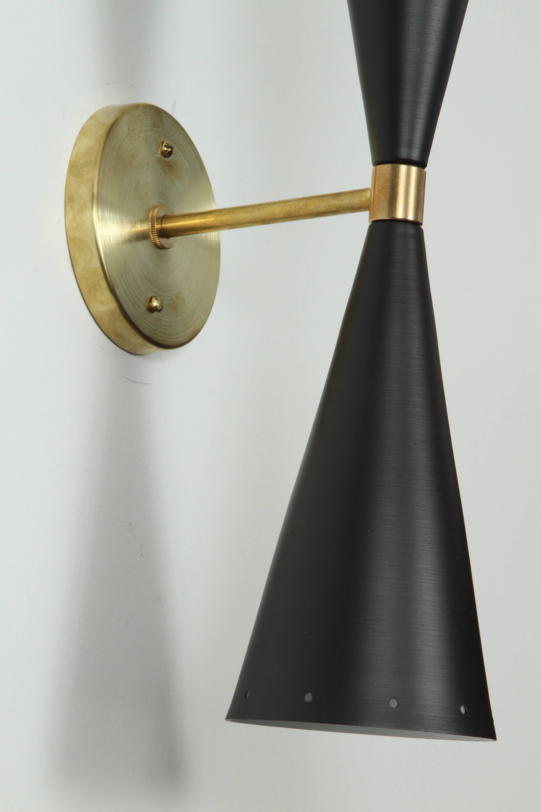 American Black and Brass Double Cone Sconce by Lawson-Fenning For Sale