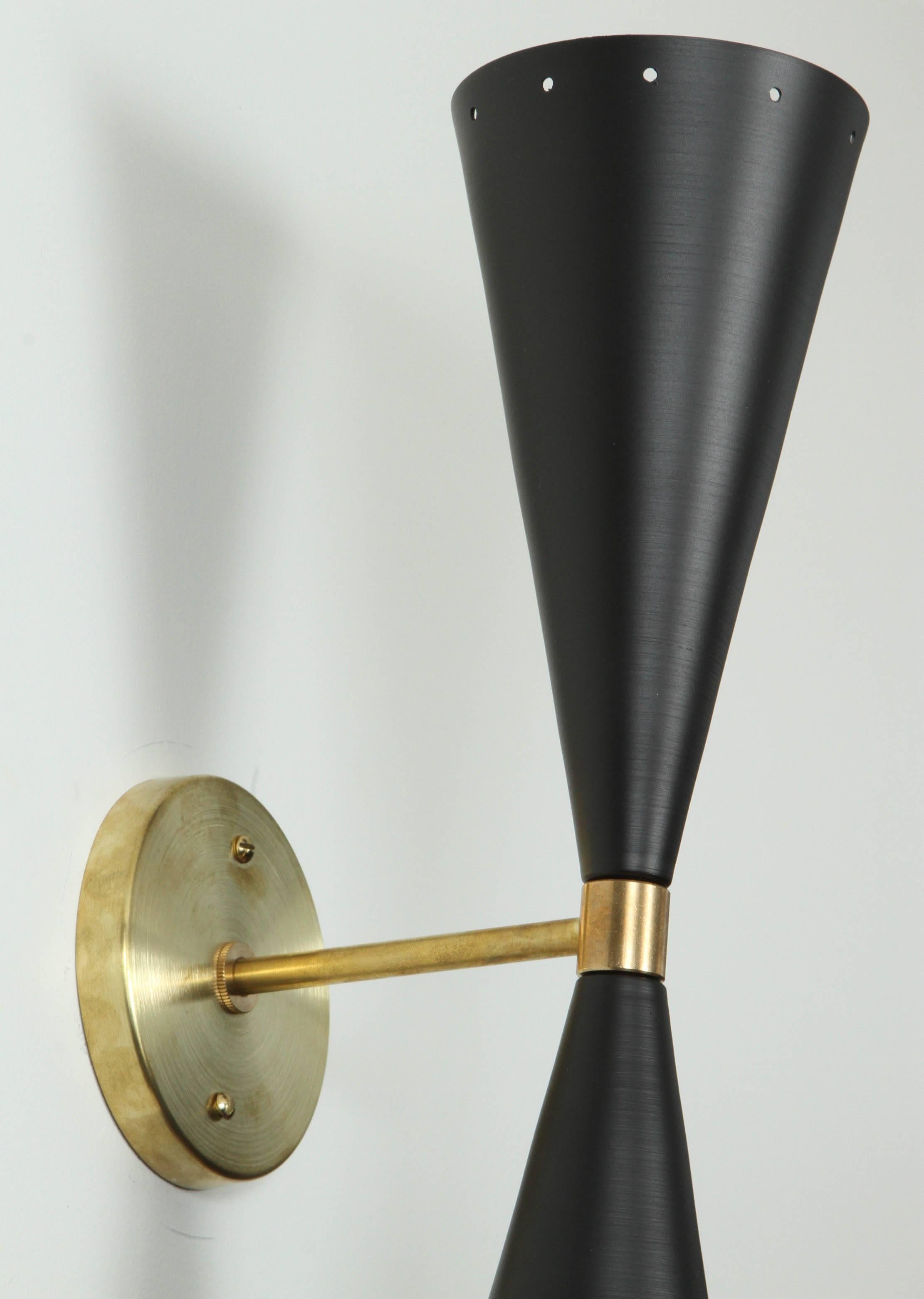 Powder-Coated Black and Brass Double Cone Sconce by Lawson-Fenning For Sale