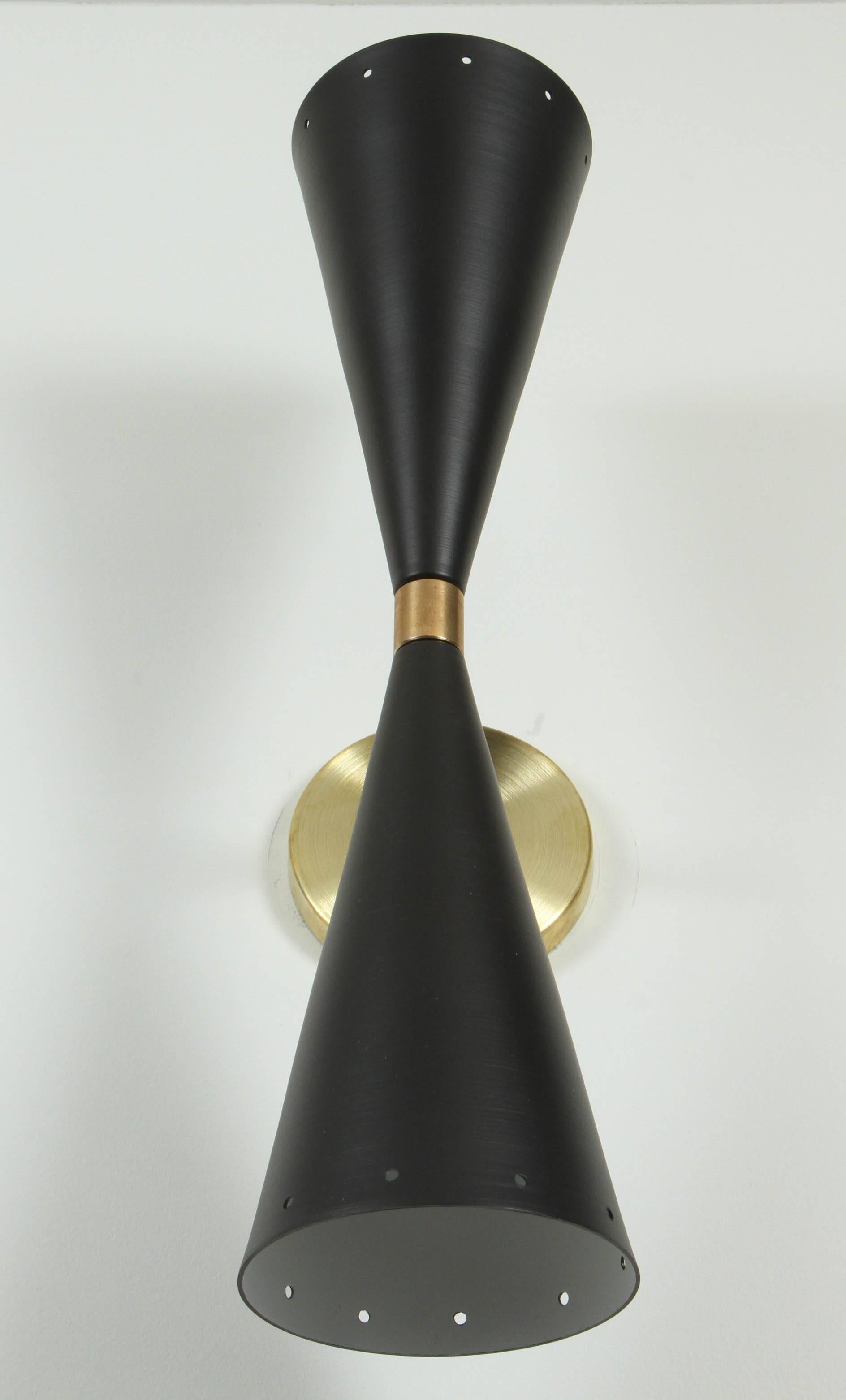 Black and Brass Double Cone Sconce by Lawson-Fenning In New Condition For Sale In Los Angeles, CA