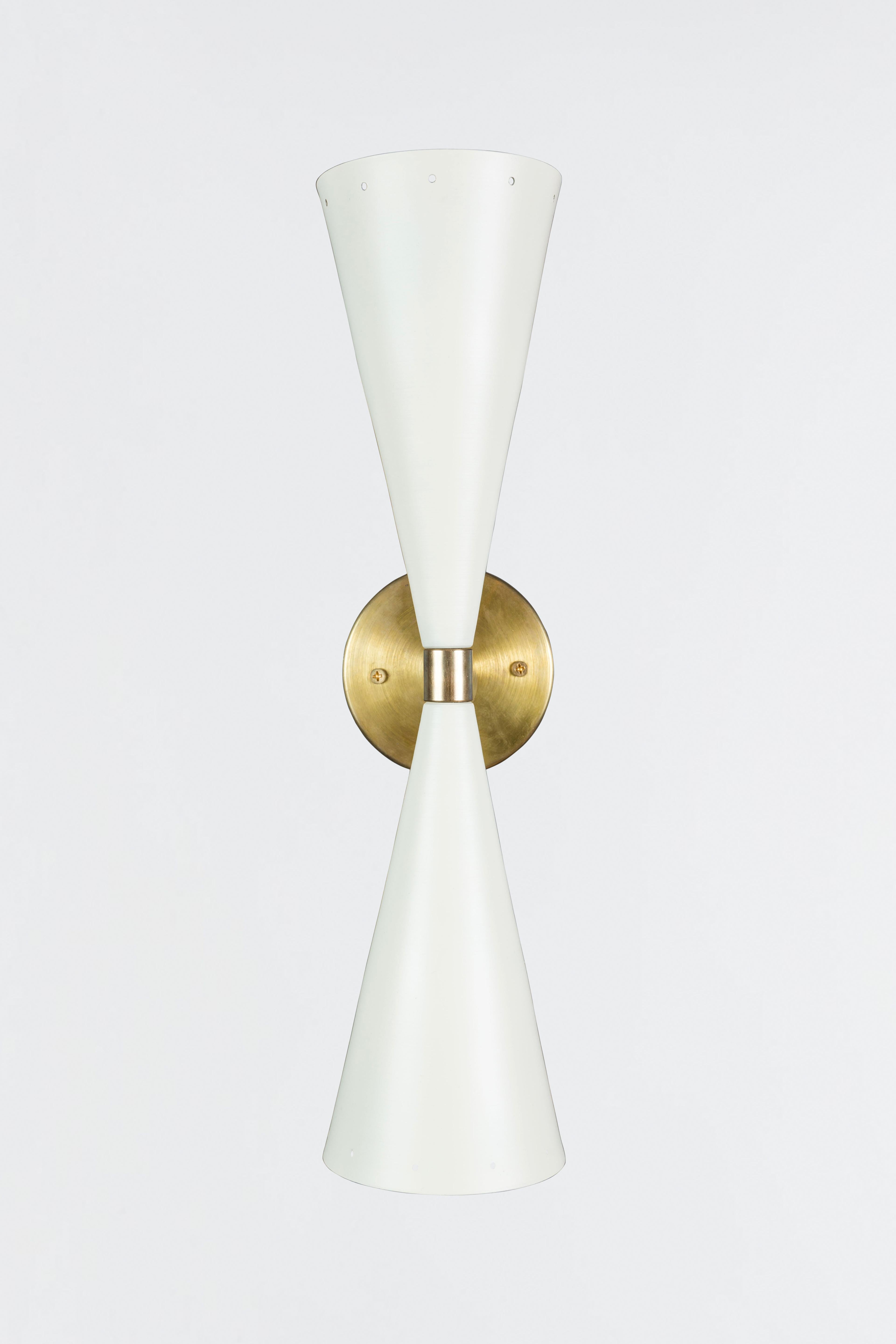 Steel Black and Brass Double Cone Sconce by Lawson-Fenning For Sale