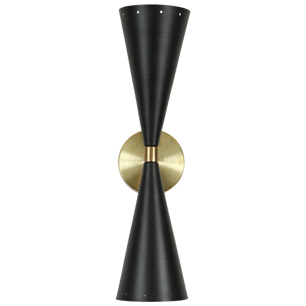 Black and Brass Double Cone Sconce by Lawson-Fenning For Sale