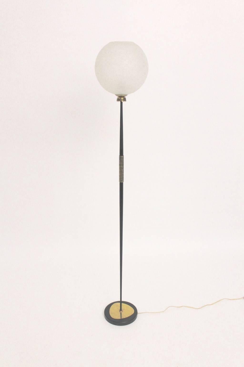 Mid-Century Modern Mid Century Modern Black and Brass Floor Lamp Vienna, 1950s For Sale