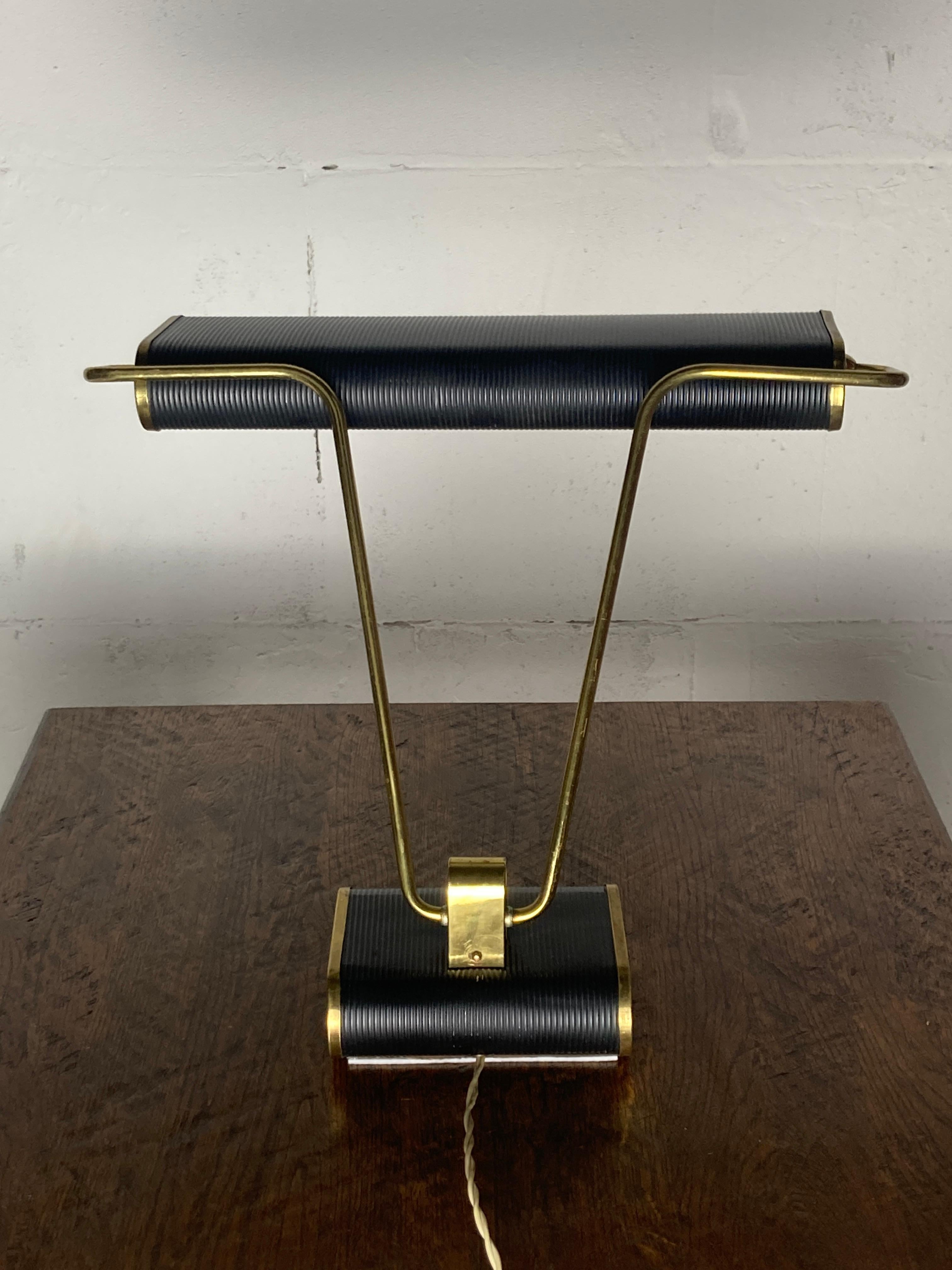 Metal Black and brass gold desk lamp model N71 by Eileen Gray for Jumo, France 1940s
