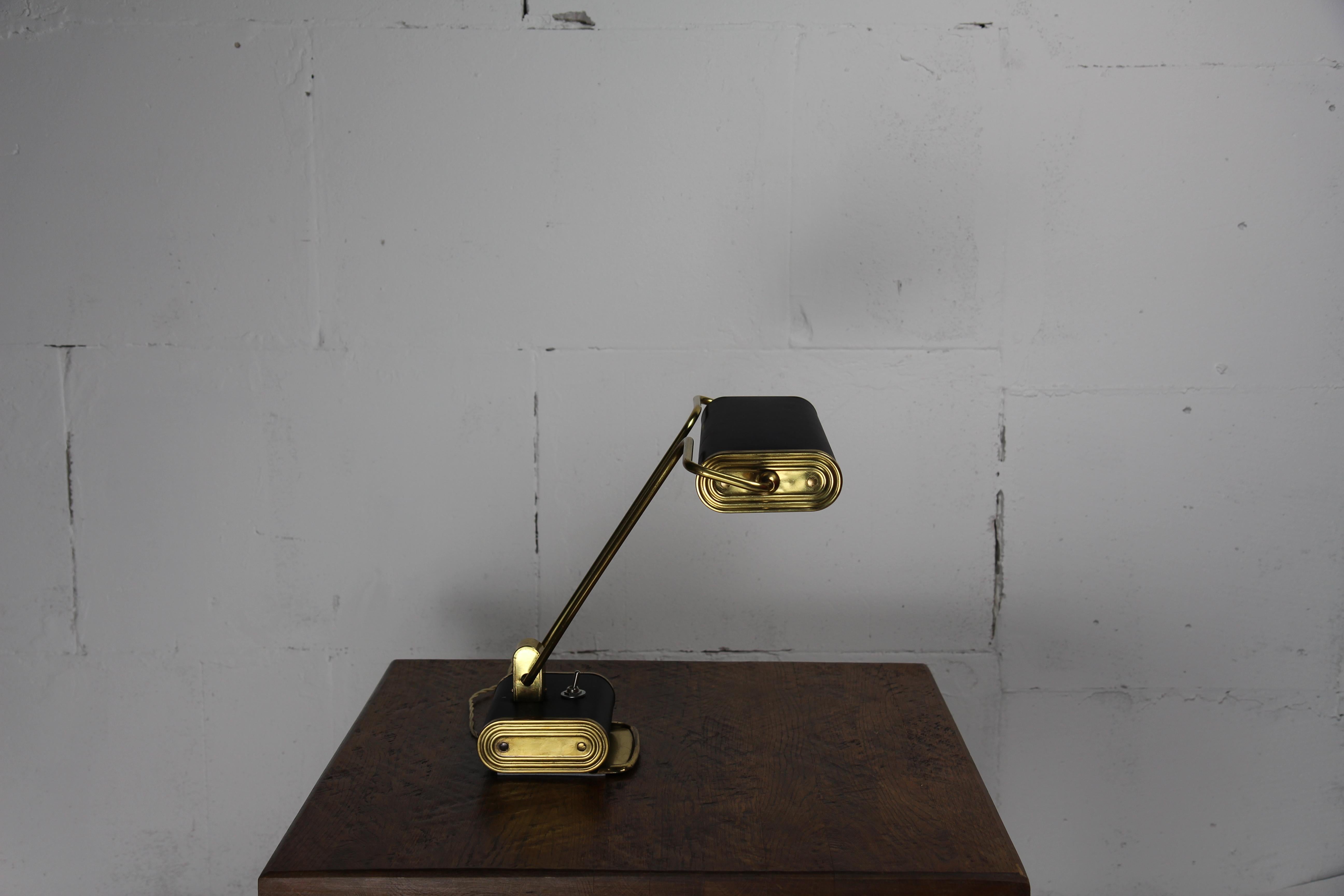Black and brass gold desk lamp model N71 by Eileen Gray for Jumo, France 1940s 3