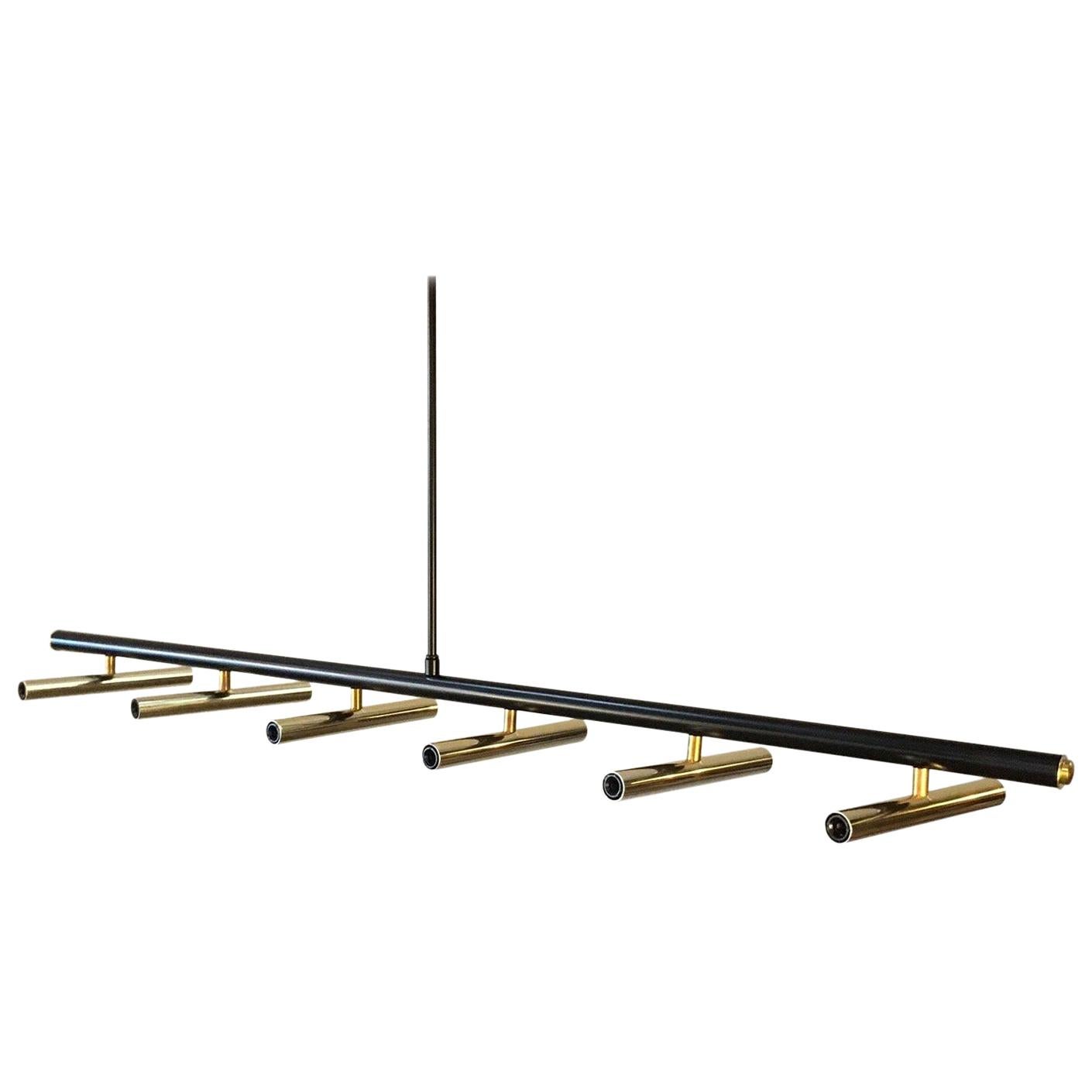 Black and Brass Linear Chandelier For Sale