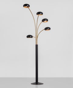 Black and Brass Metal 5-Arm Floor Lamp, Italy, circa 1960