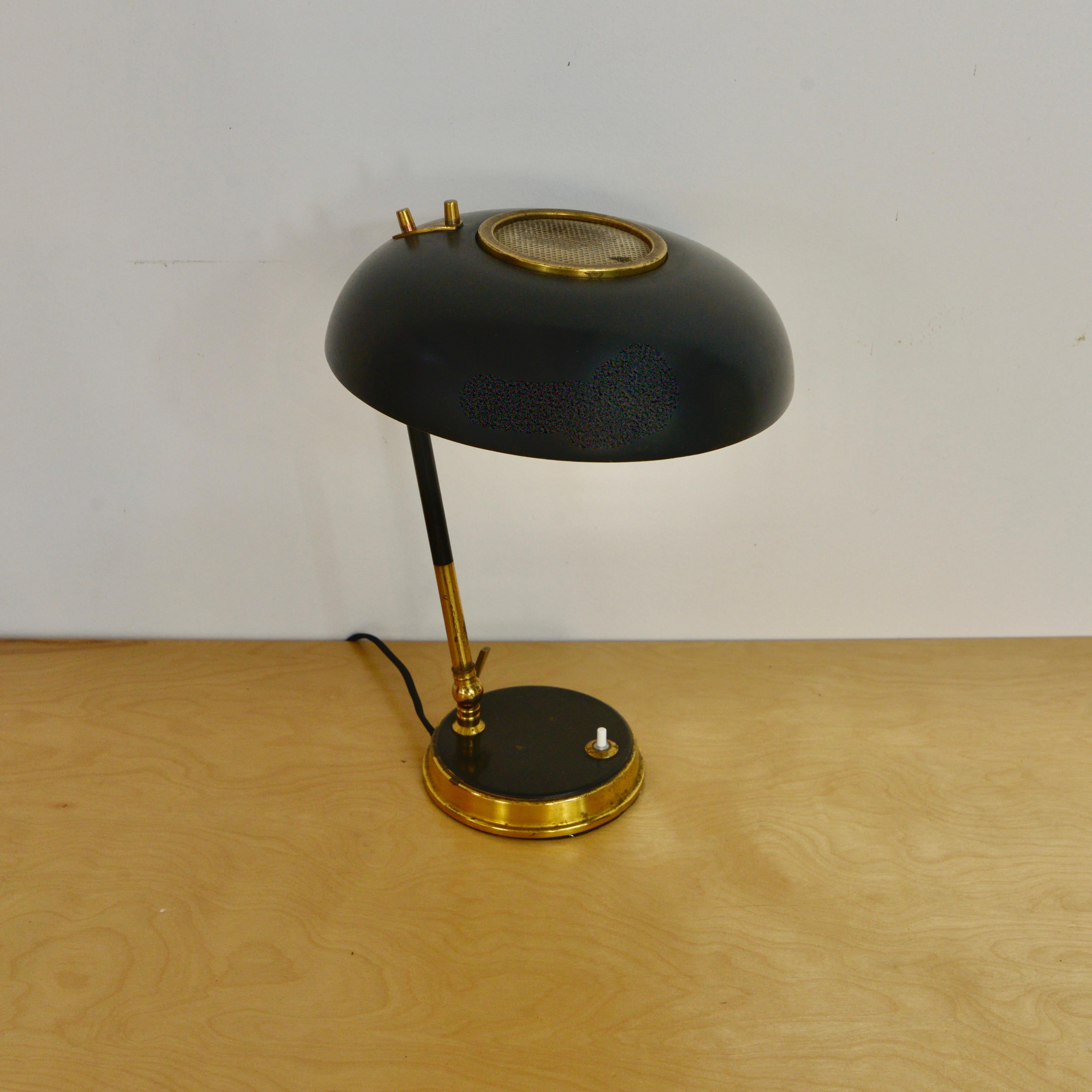 Mid-Century Modern Black and Brass Oscar Torlasco Table Lamp