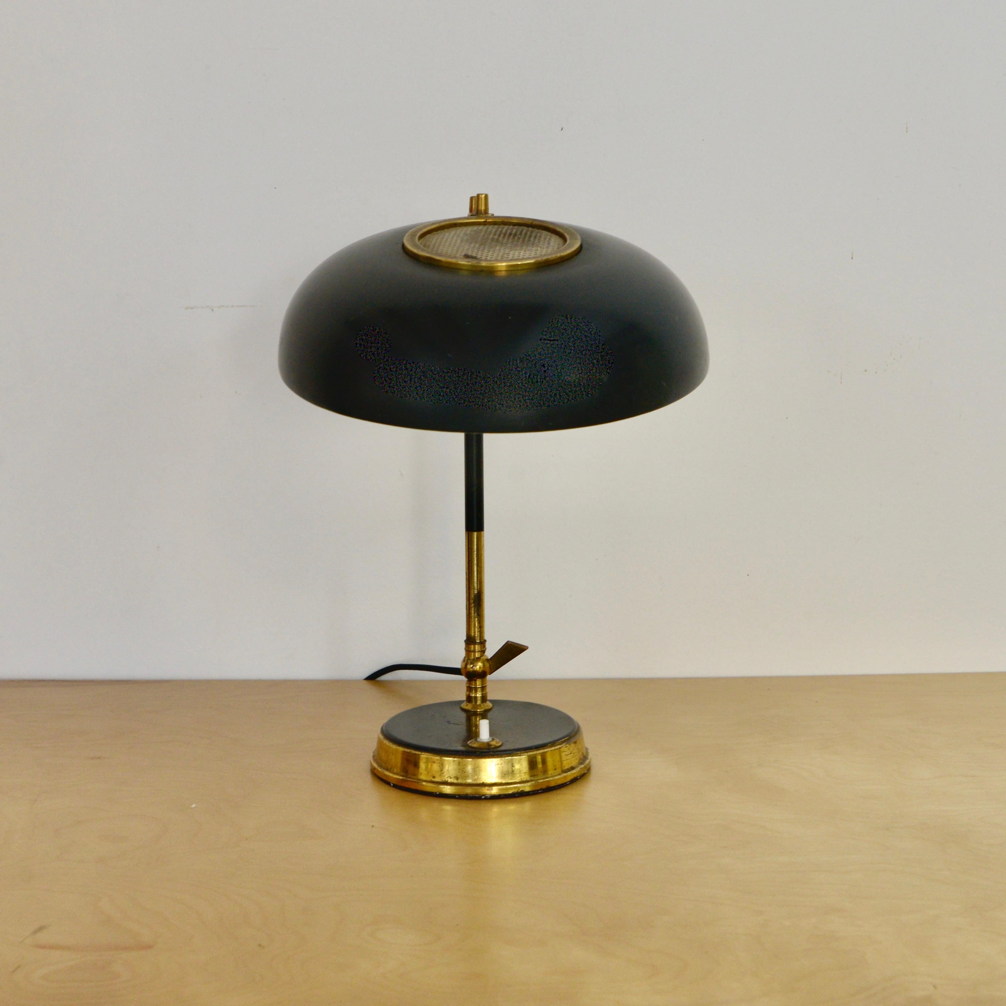 Mid-20th Century Black and Brass Oscar Torlasco Table Lamp