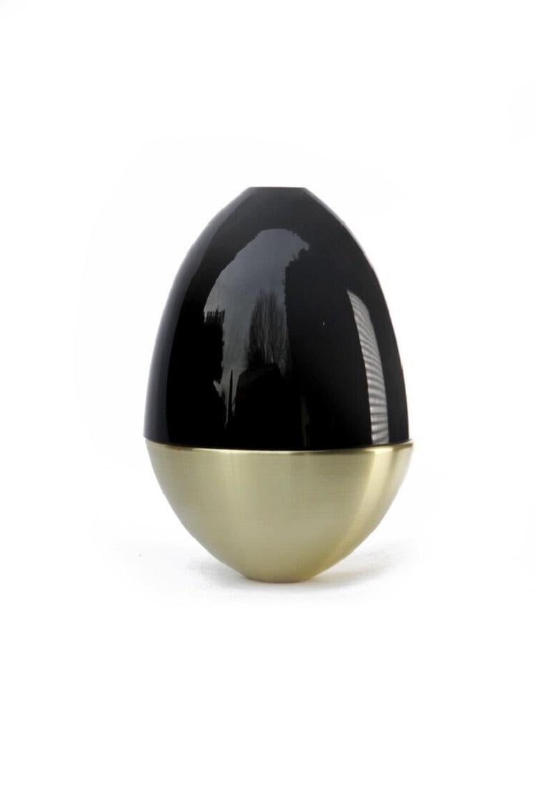 German Black and Brass Patina Homage to Faberge Jewellery Egg, Pia Wüstenberg