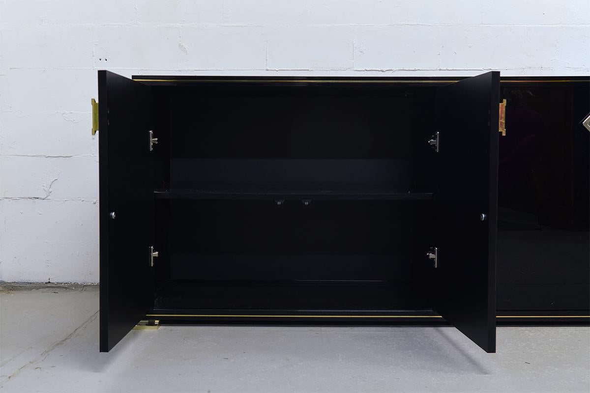 Black and Brass Sideboard by Pierre Vandel Paris, 1980s In Good Condition In The Hague, NL