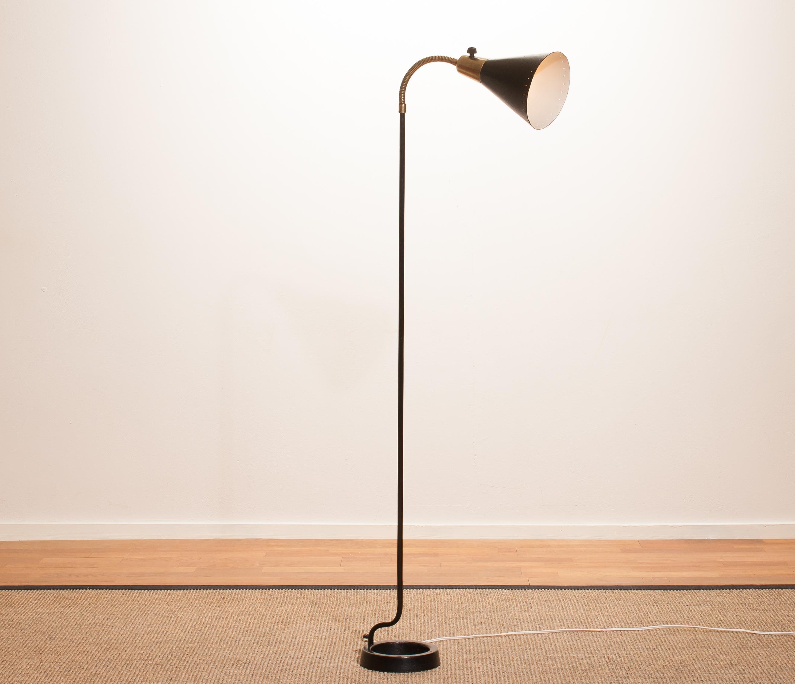 Black and Brass Swedish Floor Lamp, 1940s 4