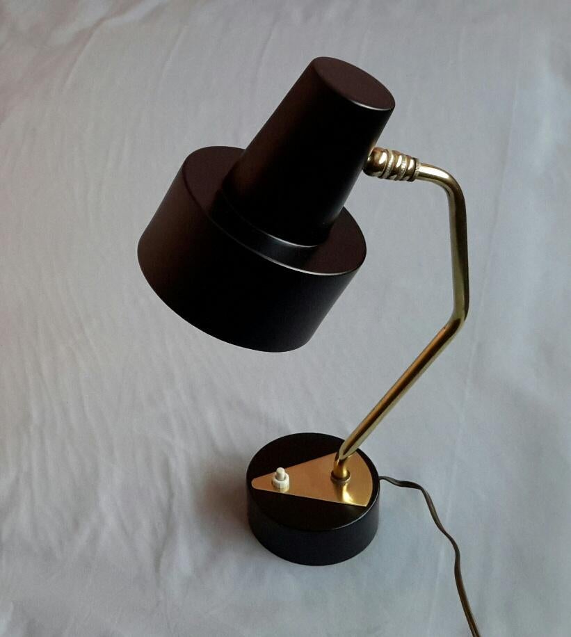 Mid-Century Modern Disderot Pierre Guariche Black and Brass Table Lamp, France 1950 For Sale