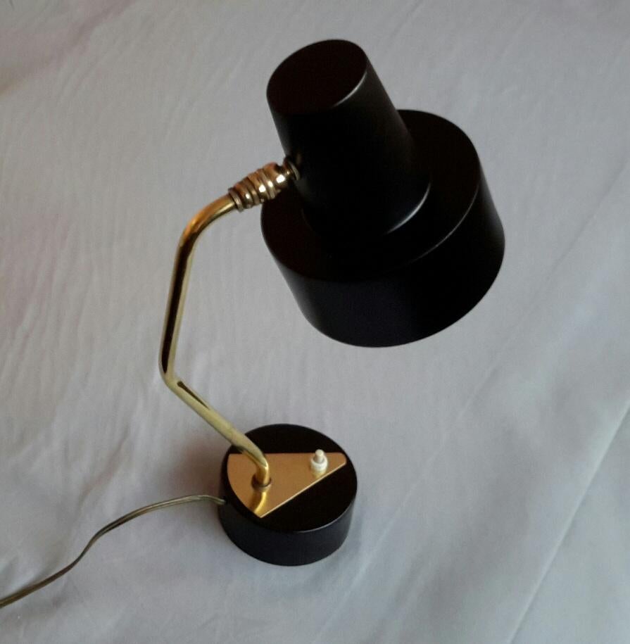 French Disderot Pierre Guariche Black and Brass Table Lamp, France 1950 For Sale