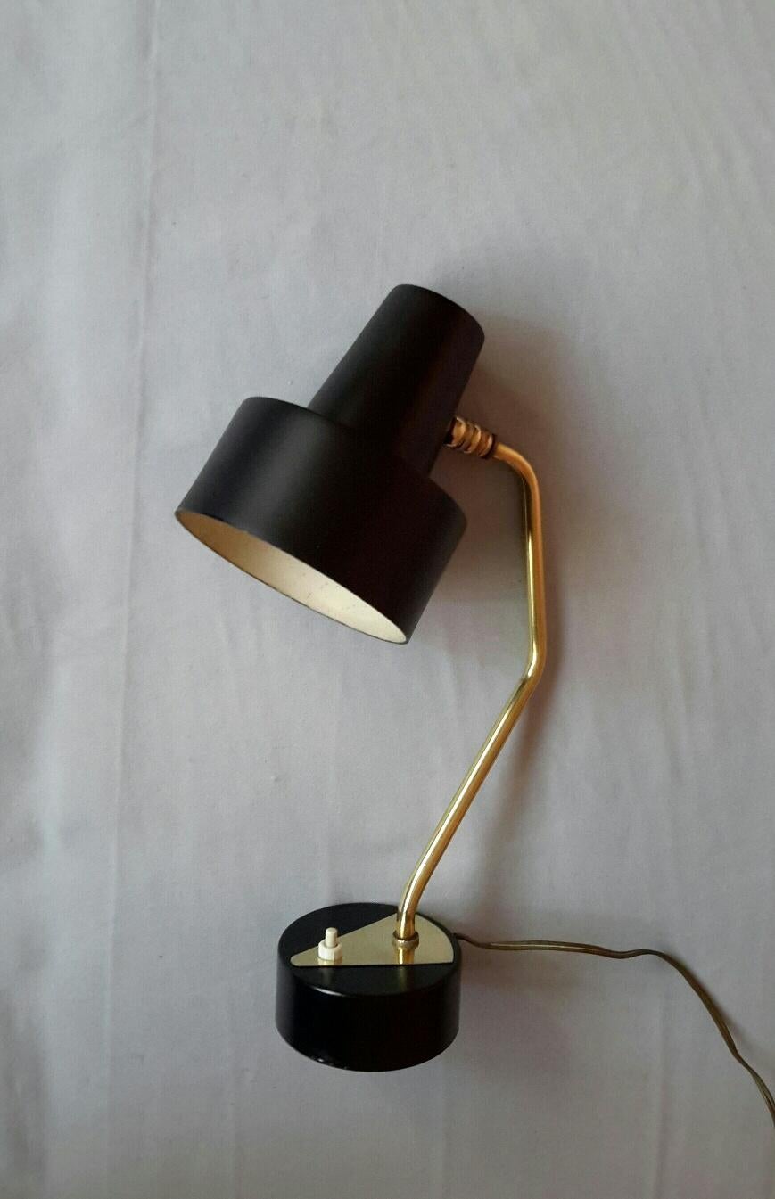 Painted Disderot Pierre Guariche Black and Brass Table Lamp, France 1950 For Sale