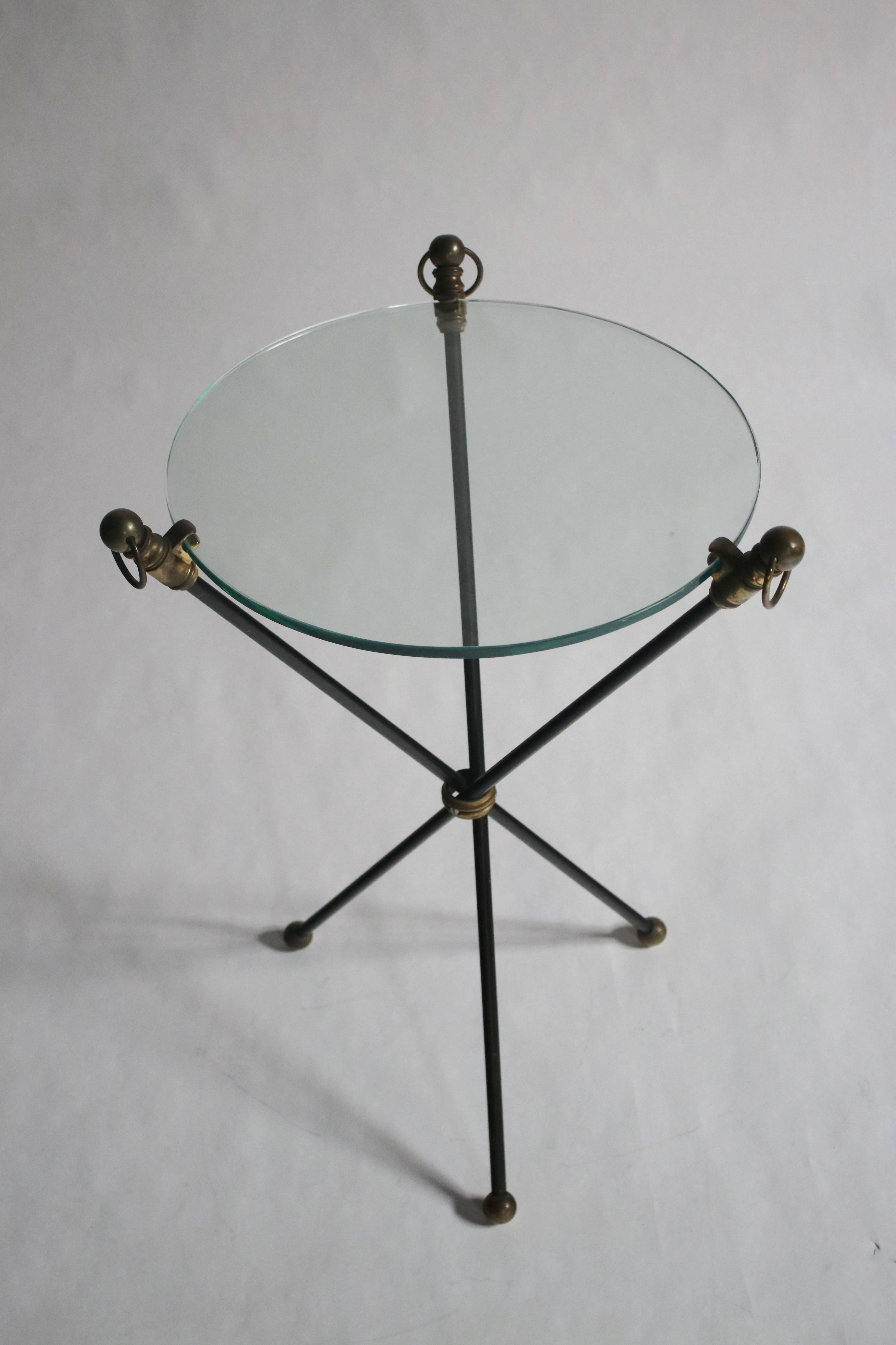 Hollywood Regency Black and Brass Tripod Table