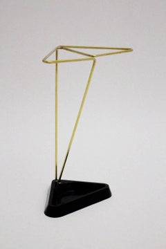 Mid Century Modern Vintage Black Brass Triangle Umbrella Stand, Austria, 1950s