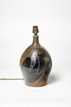 black and brown abstract 20th century ceramic table lamp by Georges Martin 1960
