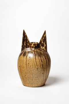 vase en céramique art déco noir et brun de Joseph Talbot La Borne 37 cm 1940